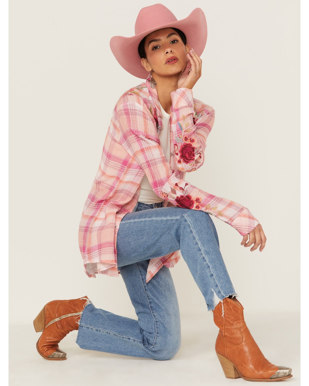 Sonya Plaid Embroidered Floral 