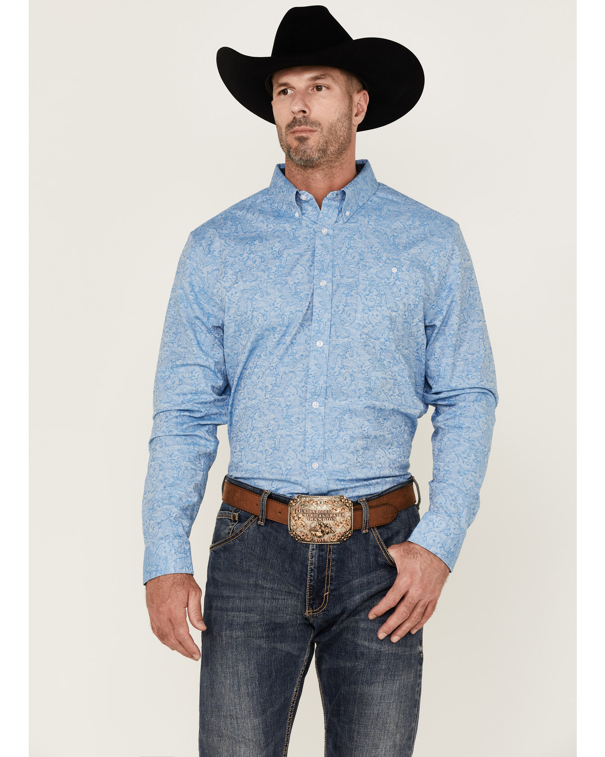 RANK 45® Men's Floater Paisley Print Long Sleeve Button-Down Western Shirt