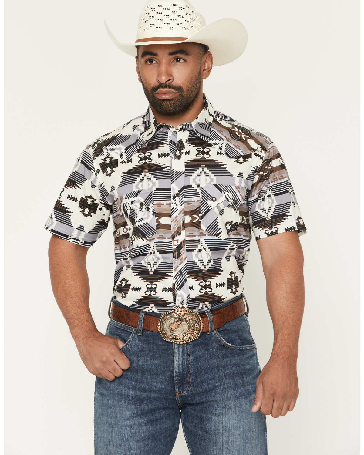 Rock & Roll Denim Men's Dale Brisby Southwestern Print Short Sleeve Snap Stretch Western Shirt