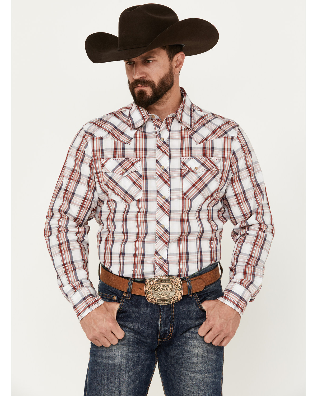 Wrangler Men's Plaid Print Long Sleeve Snap Western Shirt