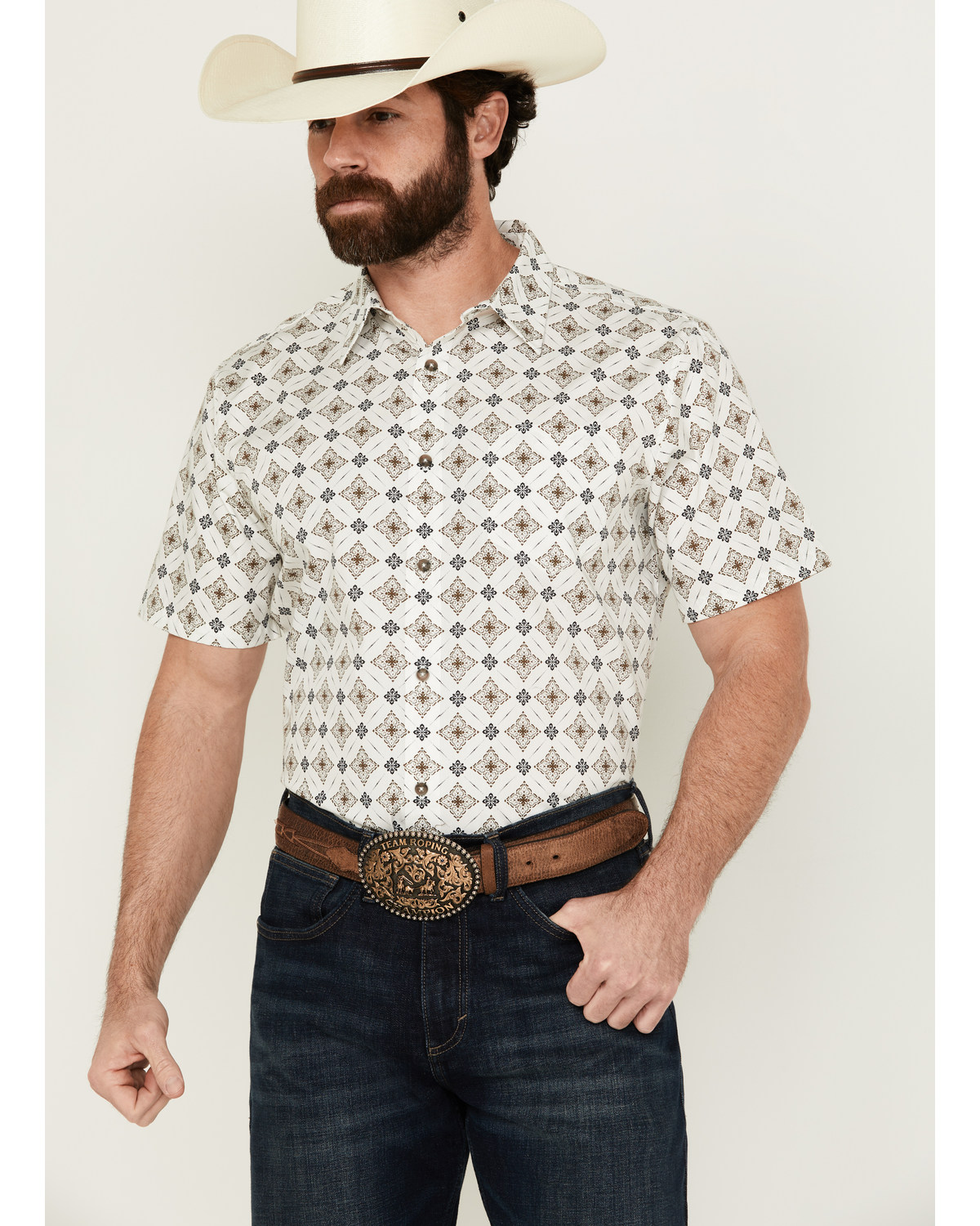 Gibson Men's Hubert Medallion Print Short Sleeve Button-Down Western Shirt