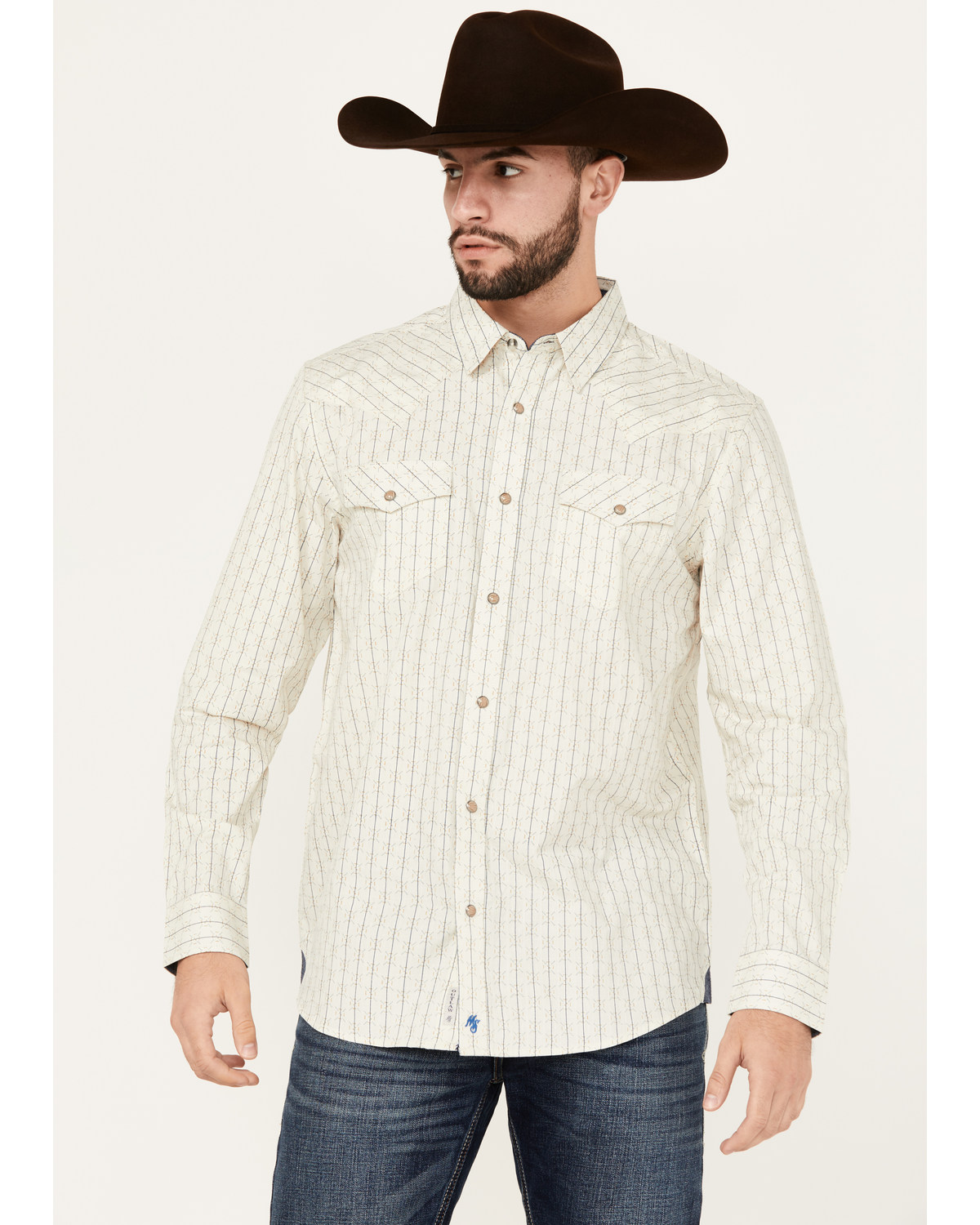 Moonshine Spirit Men's Uptown Geo Dobby Striped Print Long Sleeve Snap Western Shirt