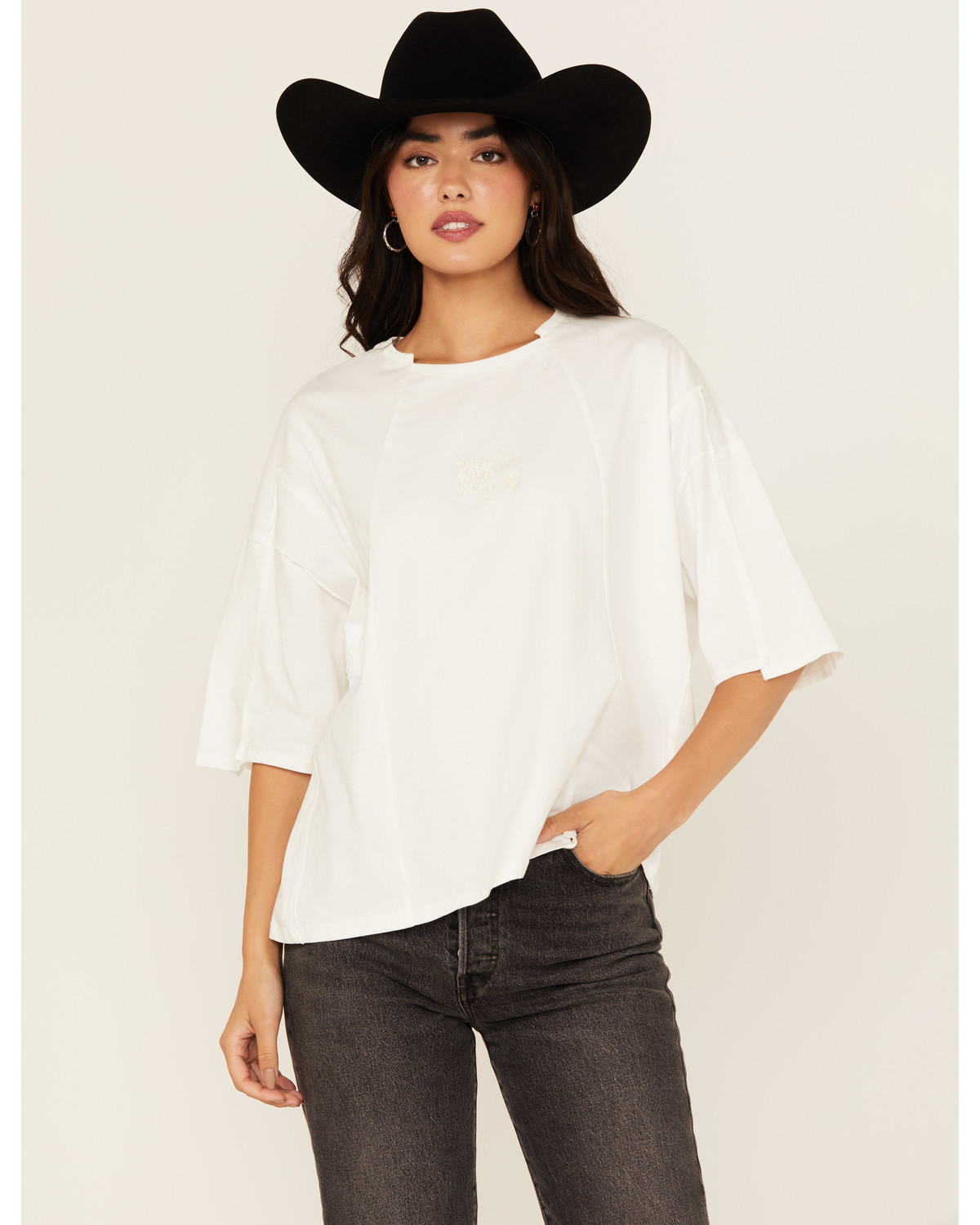 Blue B Women's Solid Embroidered Short Sleeve Tee