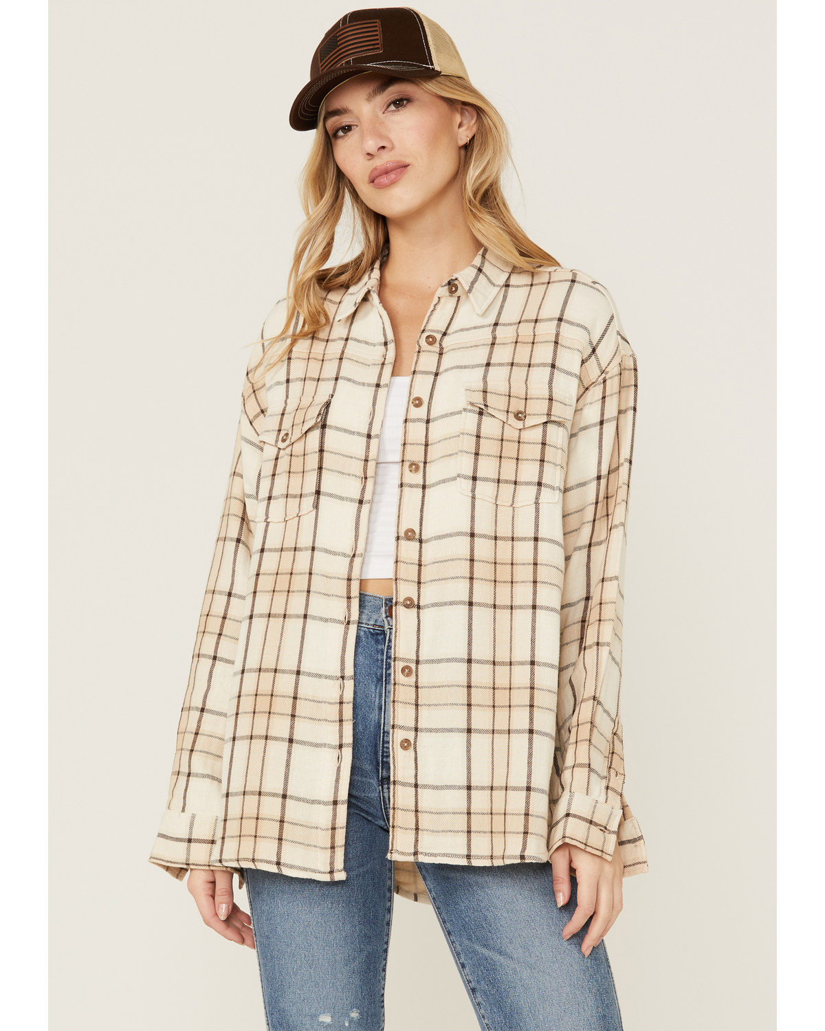 Cleo + Wolf Women's Breezy Sprint Plaid Print Long Sleeve Shirt