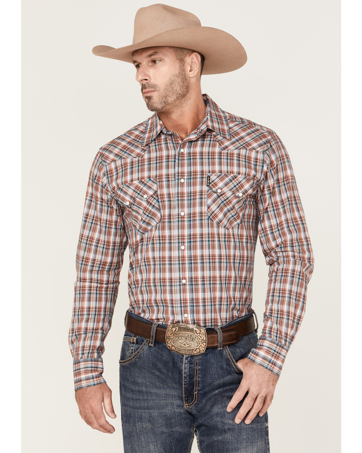 Cinch Men's Modern Fit Small Plaid Print Long Sleeve Snap Western Shirt