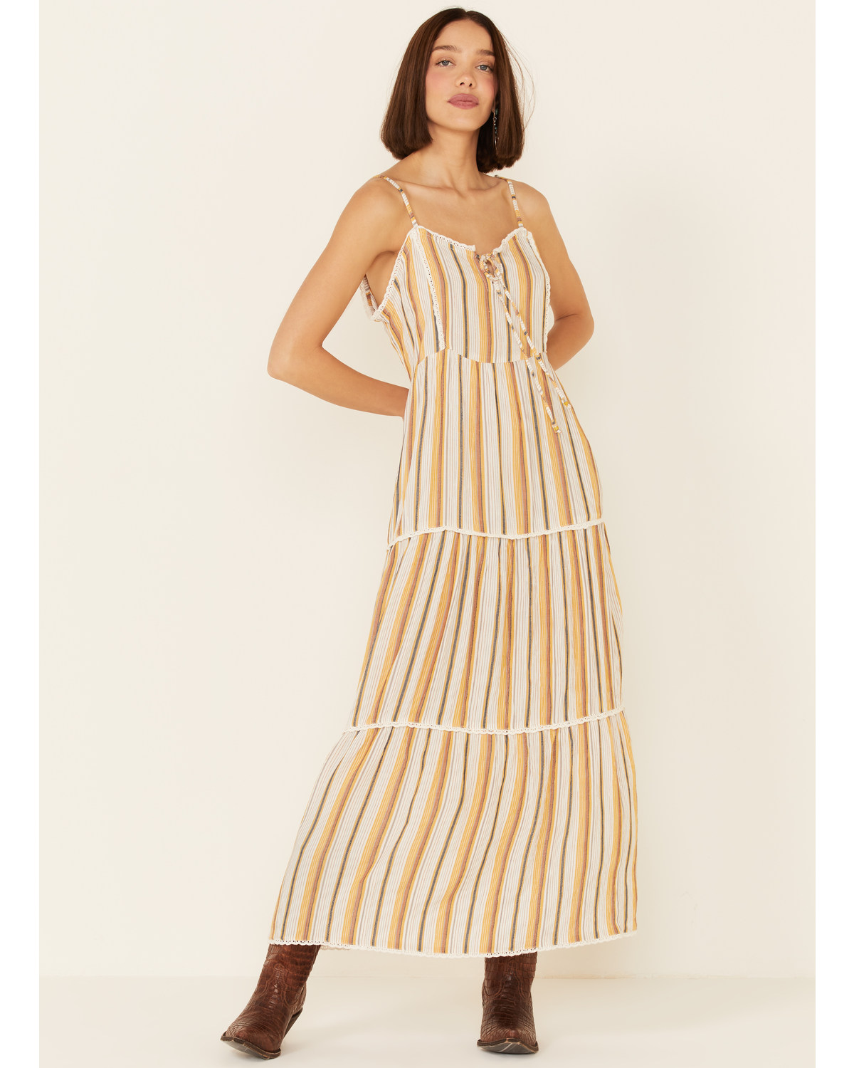 Angie Women's Stripe Tiered Maxi Dress