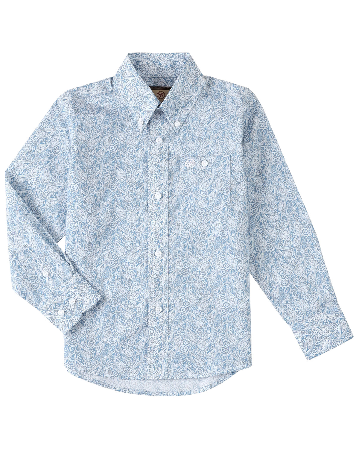 Wrangler Boys' Classic Paisley Print Long Sleeve Button-Down Western Shirt