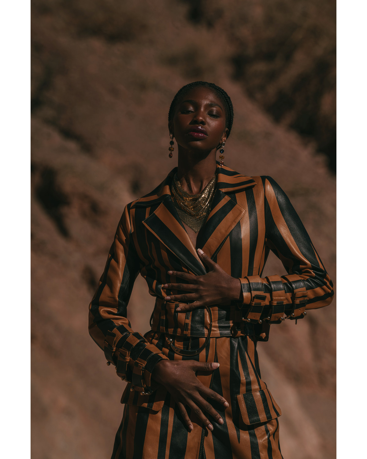 DANCASSAB Women's Diana Zebra Stripe Leather Coat