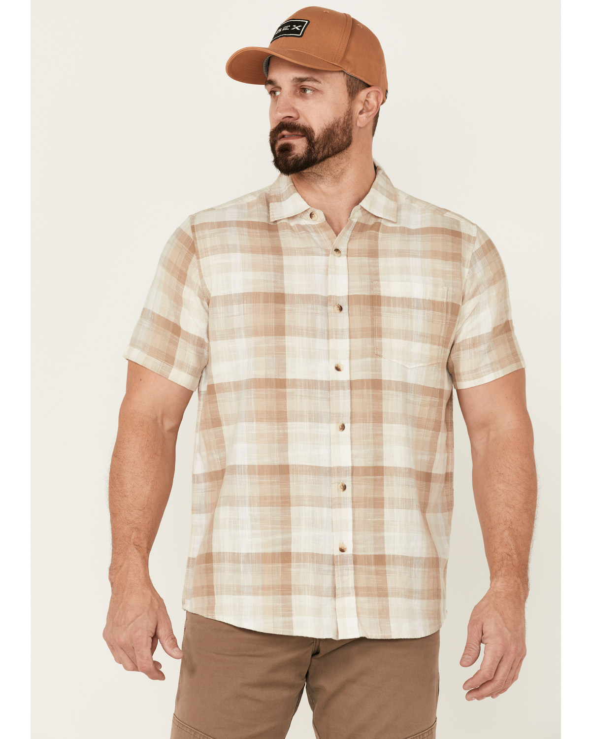 North River Men's Crosshatch Large Plaid Short Sleeve Button Down Western Shirt