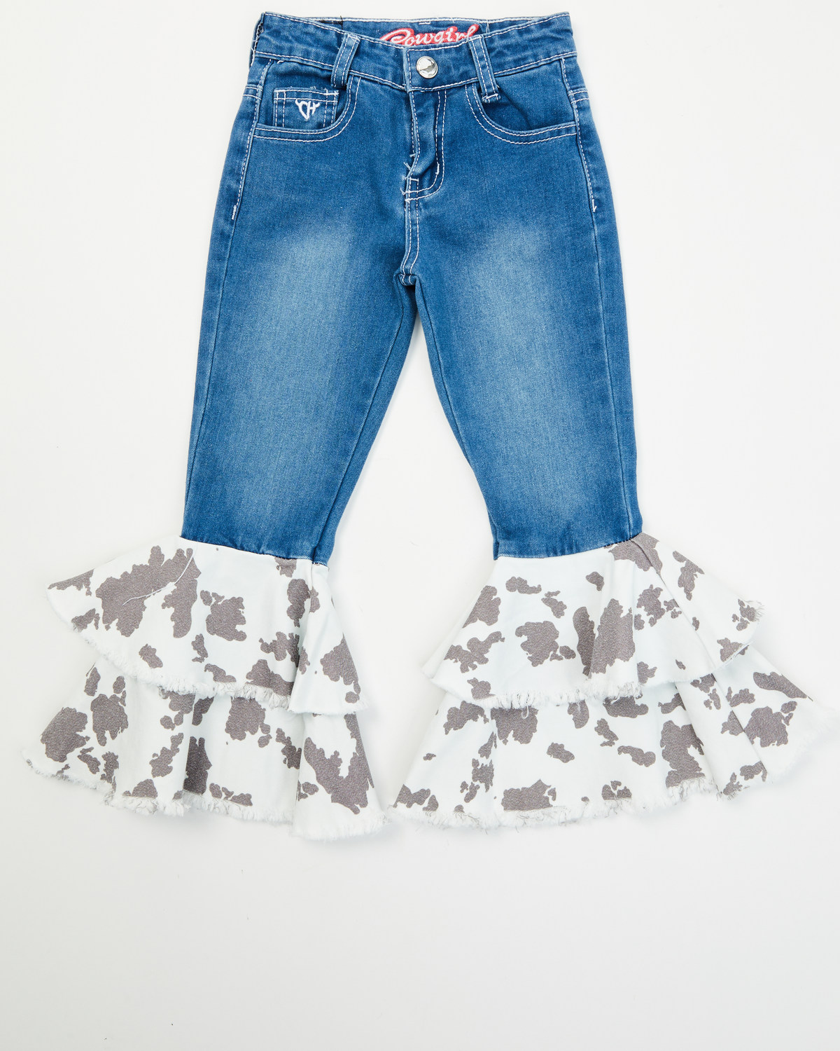 Cowgirl Hardware Toddler Girls' Cow Print Double Flare Denim Jeans