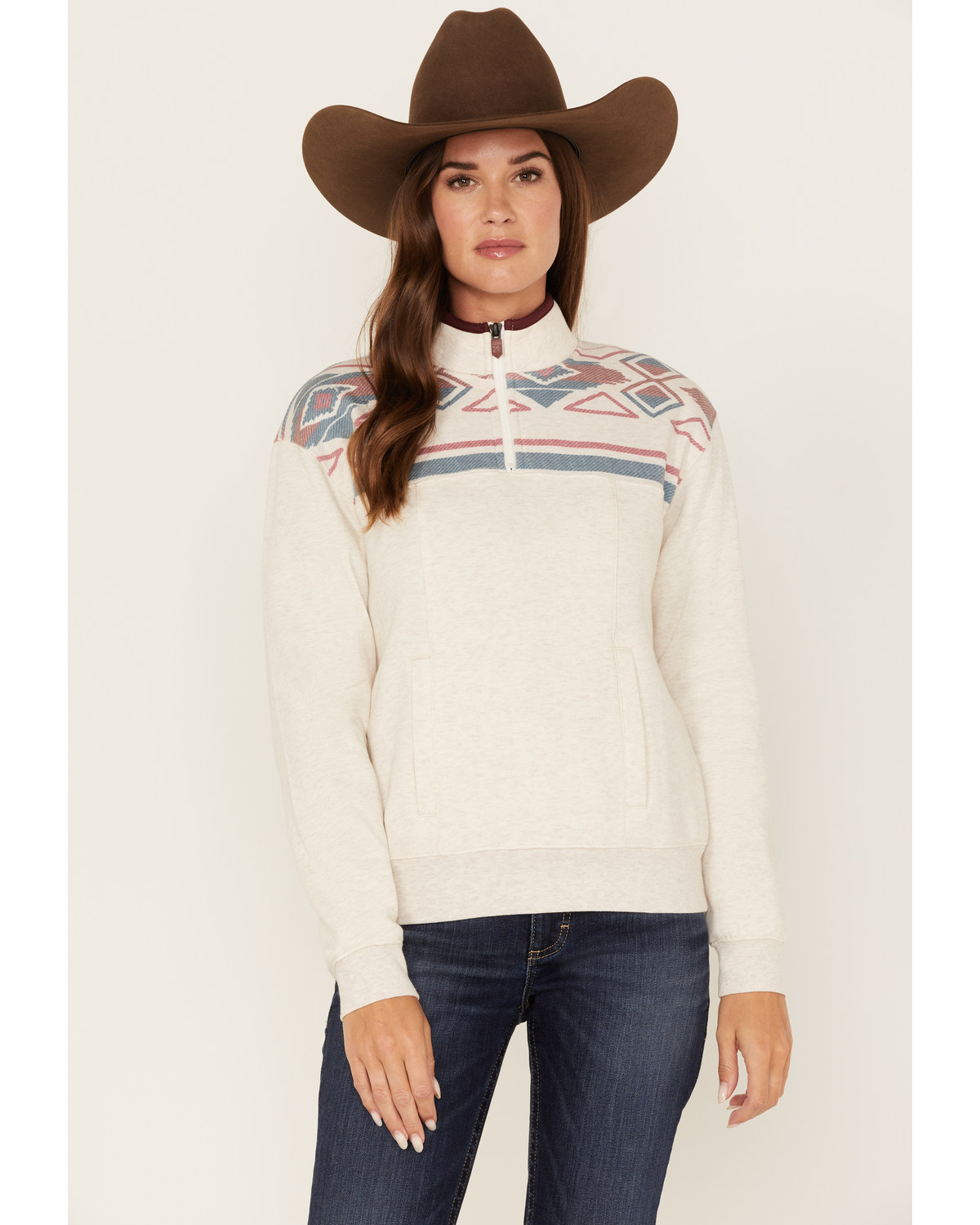 RANK 45® Women's 1/4 Zip Southwestern Print Contrast Pullover