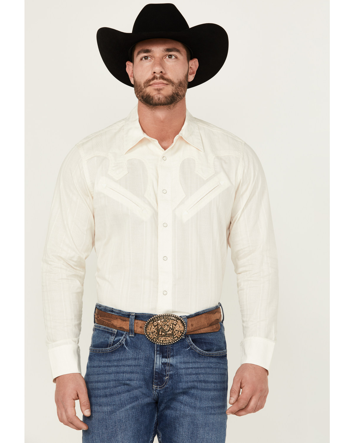Wrangler Men's Rodeo Ben Jacquard Solid Long Sleeve Snap Western Shirt