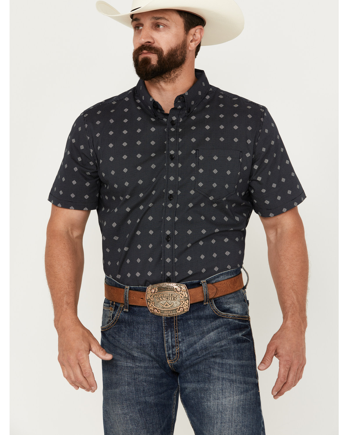 Cody James Men's Galaxy Geo Print Short Sleeve Button-Down Stretch Western Shirt