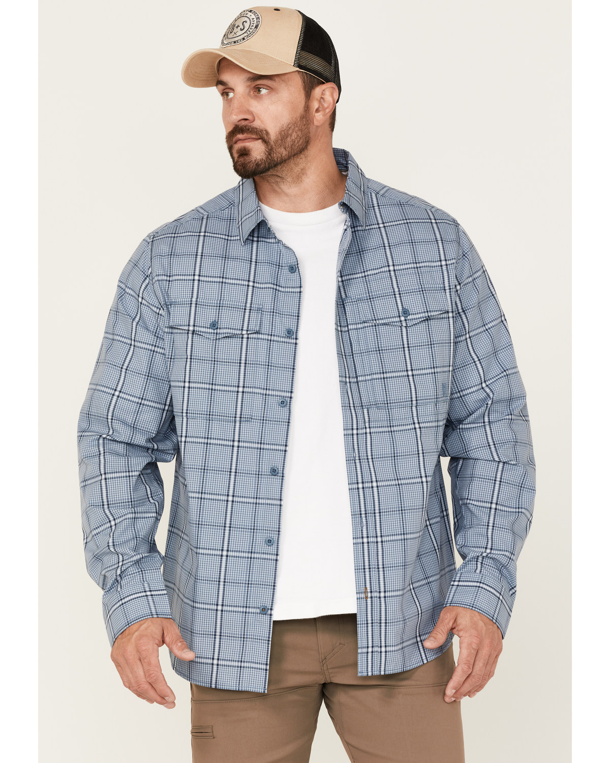 Brothers and Sons Men's Plaid Performance Long Sleeve Button-Down Western Shirt
