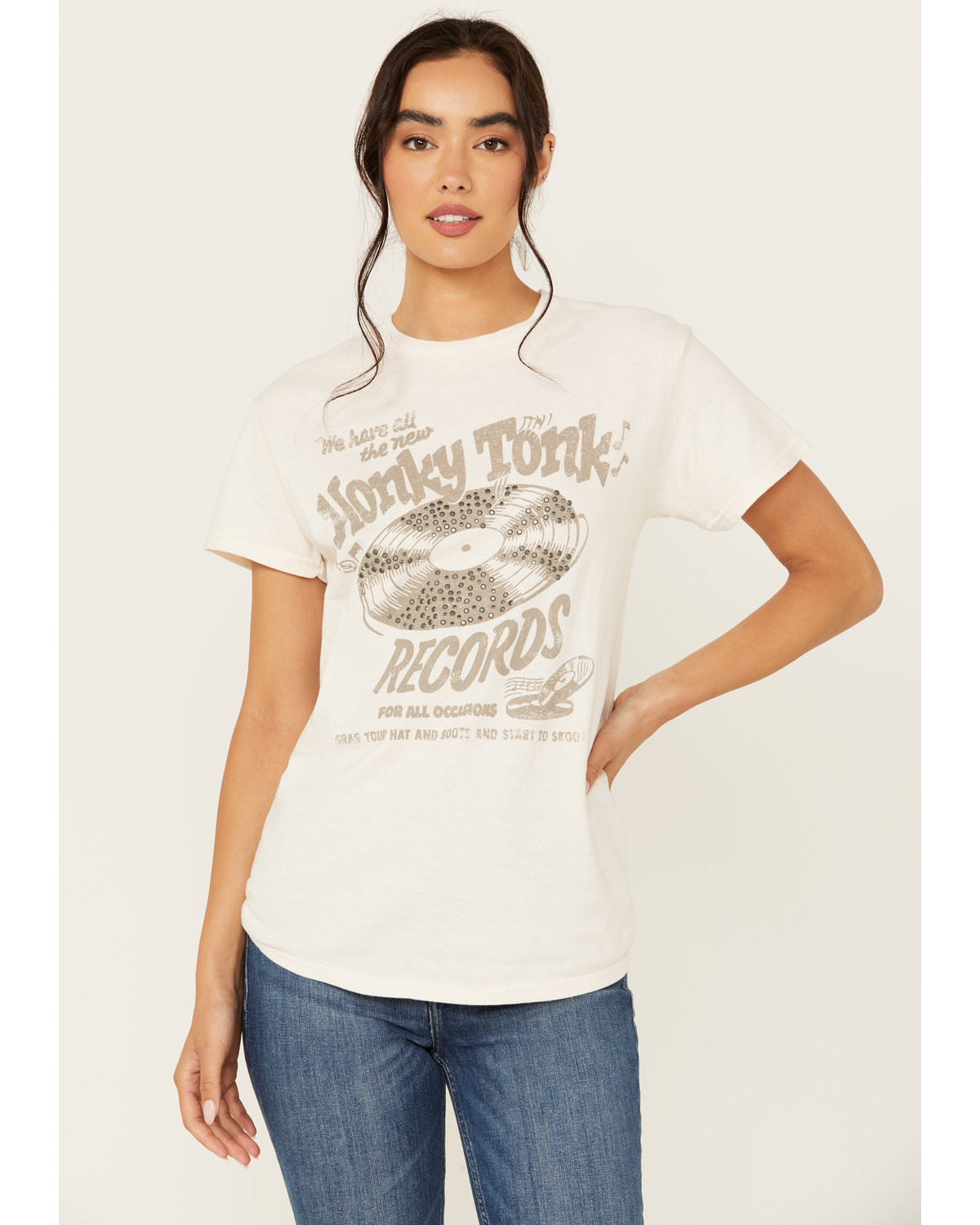 Youth Revolt Women's Embellished Honky Tonk Short Sleeve Graphic Tee