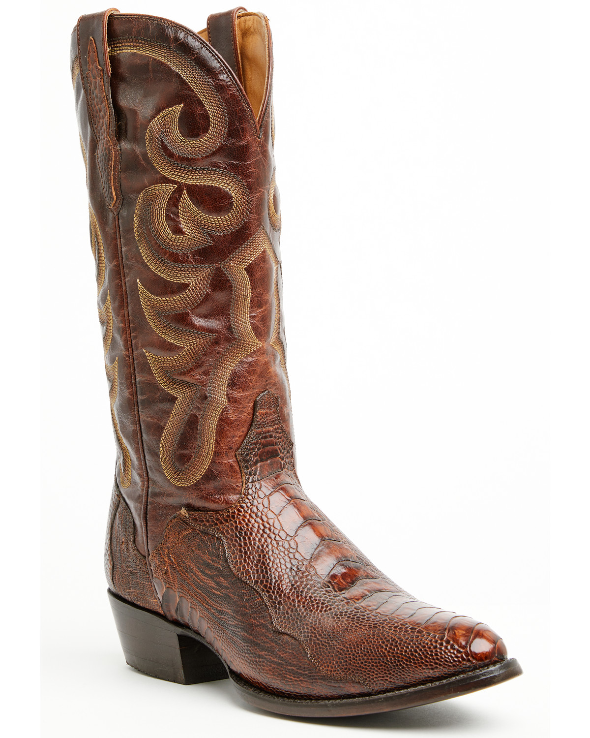 El Dorado Men's Handmade Ostrich Leg Brass Western Boots - Round Toe