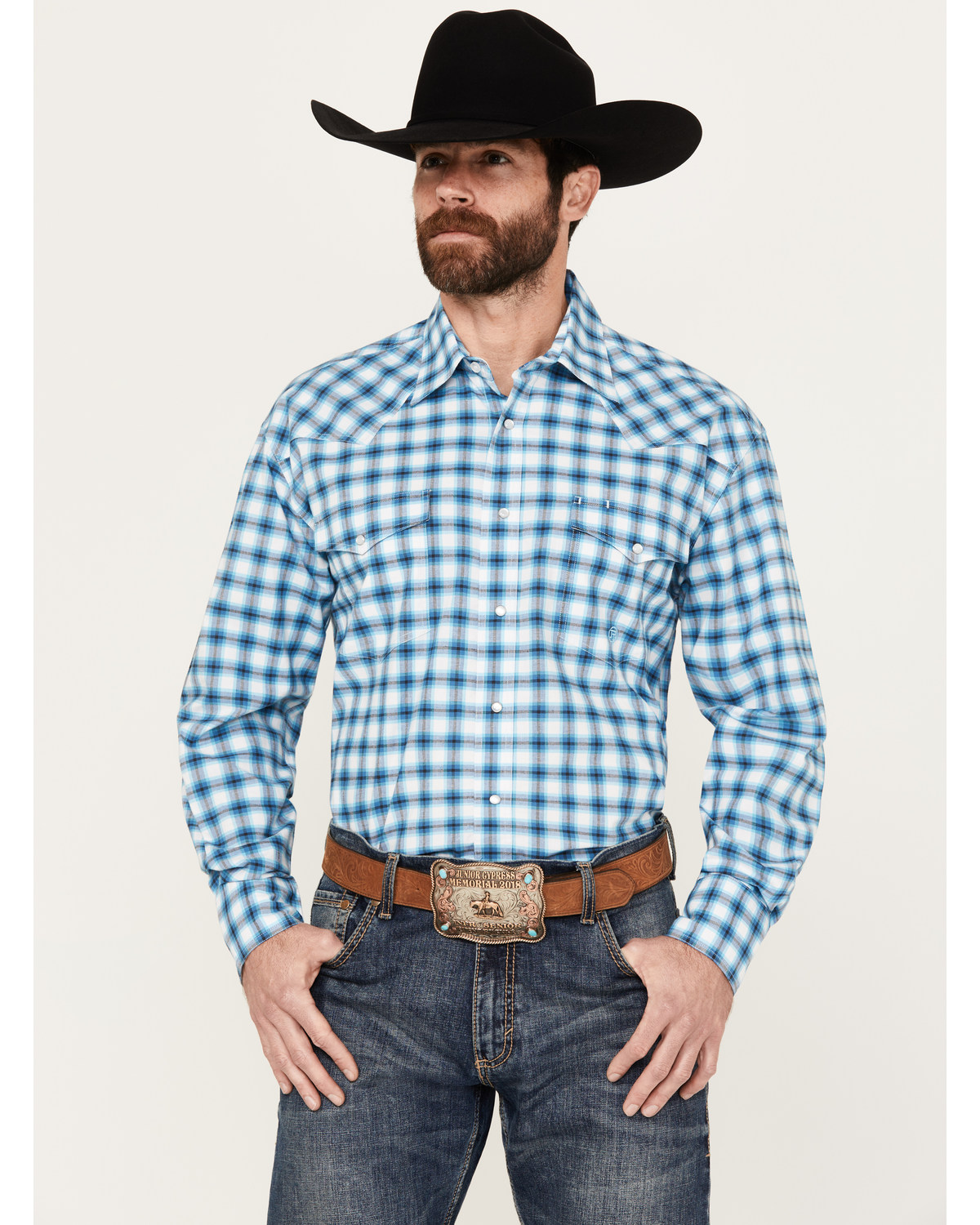Roper Men's Amarillo Plaid Print Long Sleeve Stretch Western Pearl Snap Shirt