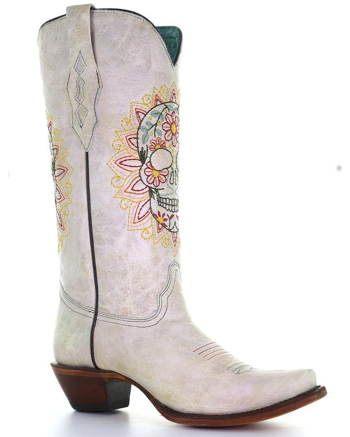 Corral Women's Embroidered Floral Skull Tall Western Boots - Snip Toe