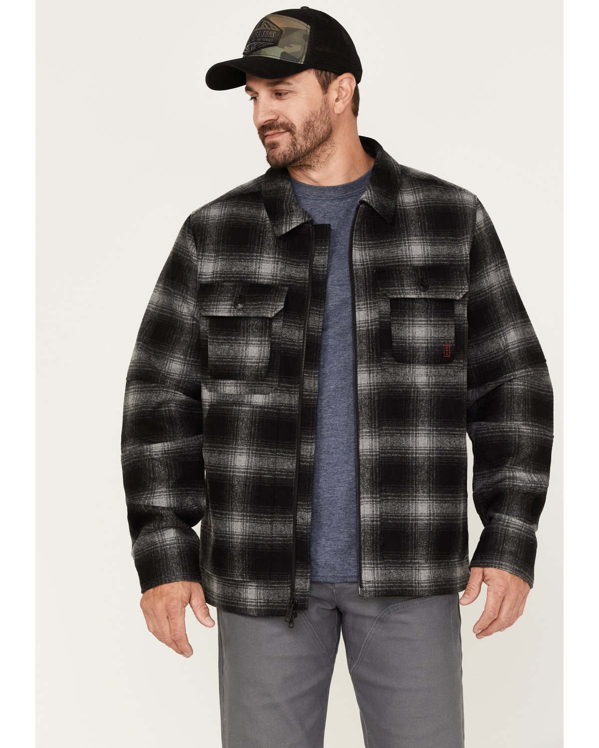 Brothers and Sons Men's Wool Full Zip Plaid Print Jacket