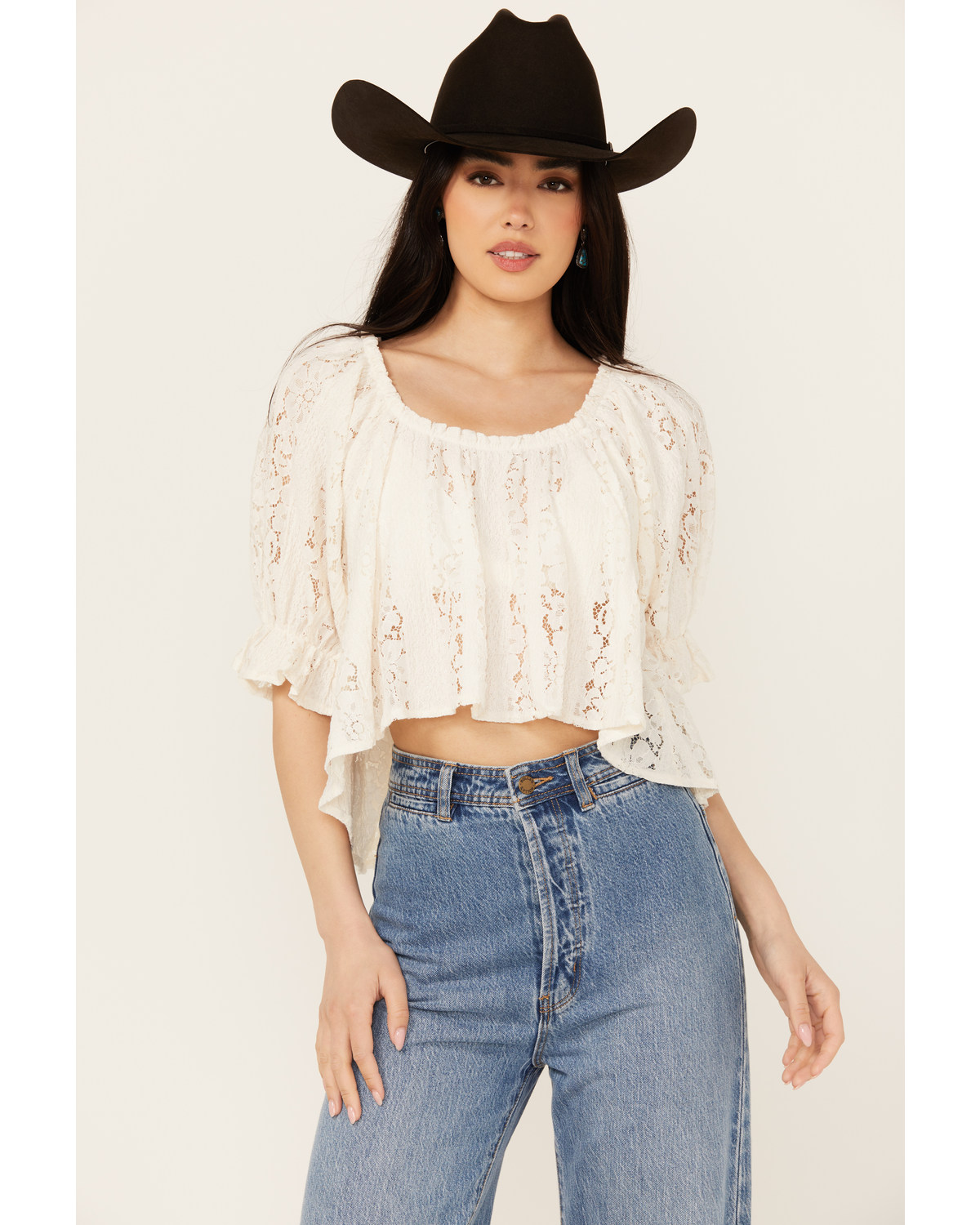Free People Women's Stacey Lace Cropped Shirt