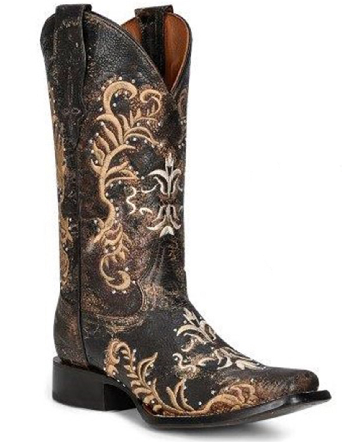 Corral Women's Embroidered & Studded Distressed Tall Western Boots - Square Toe