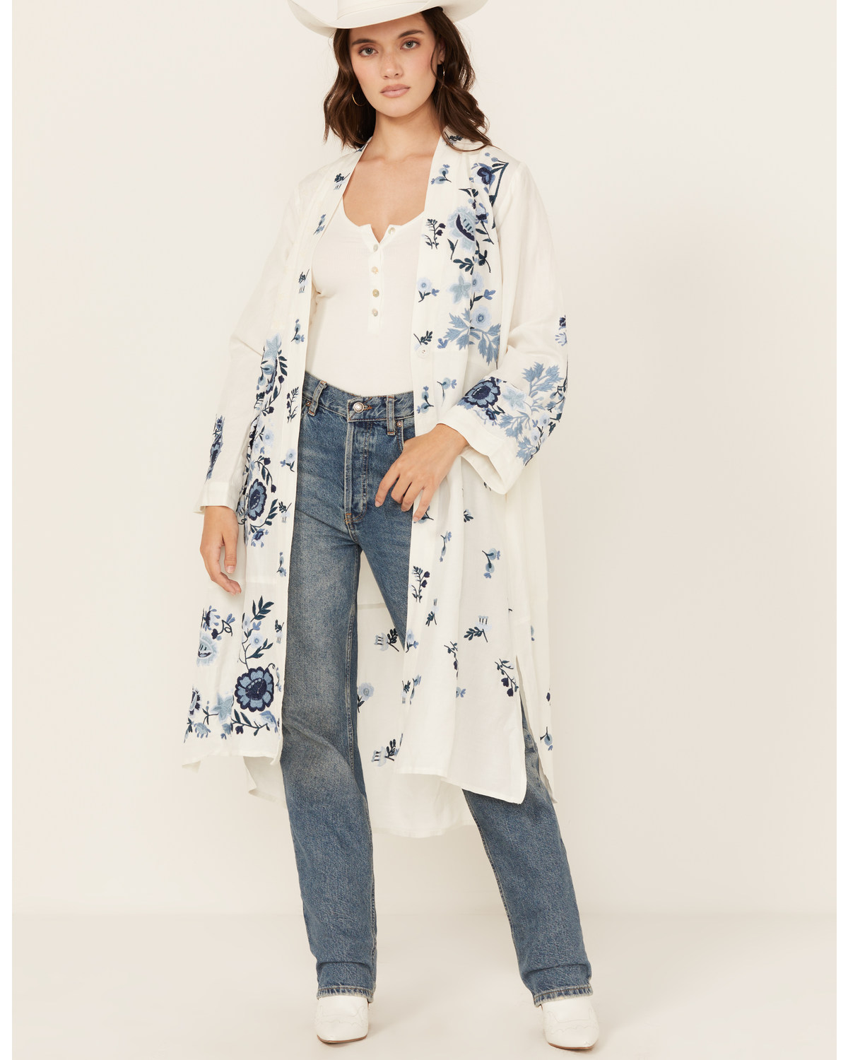 Johnny Was Women's Floral Embroidered Long Sleeve Kimono