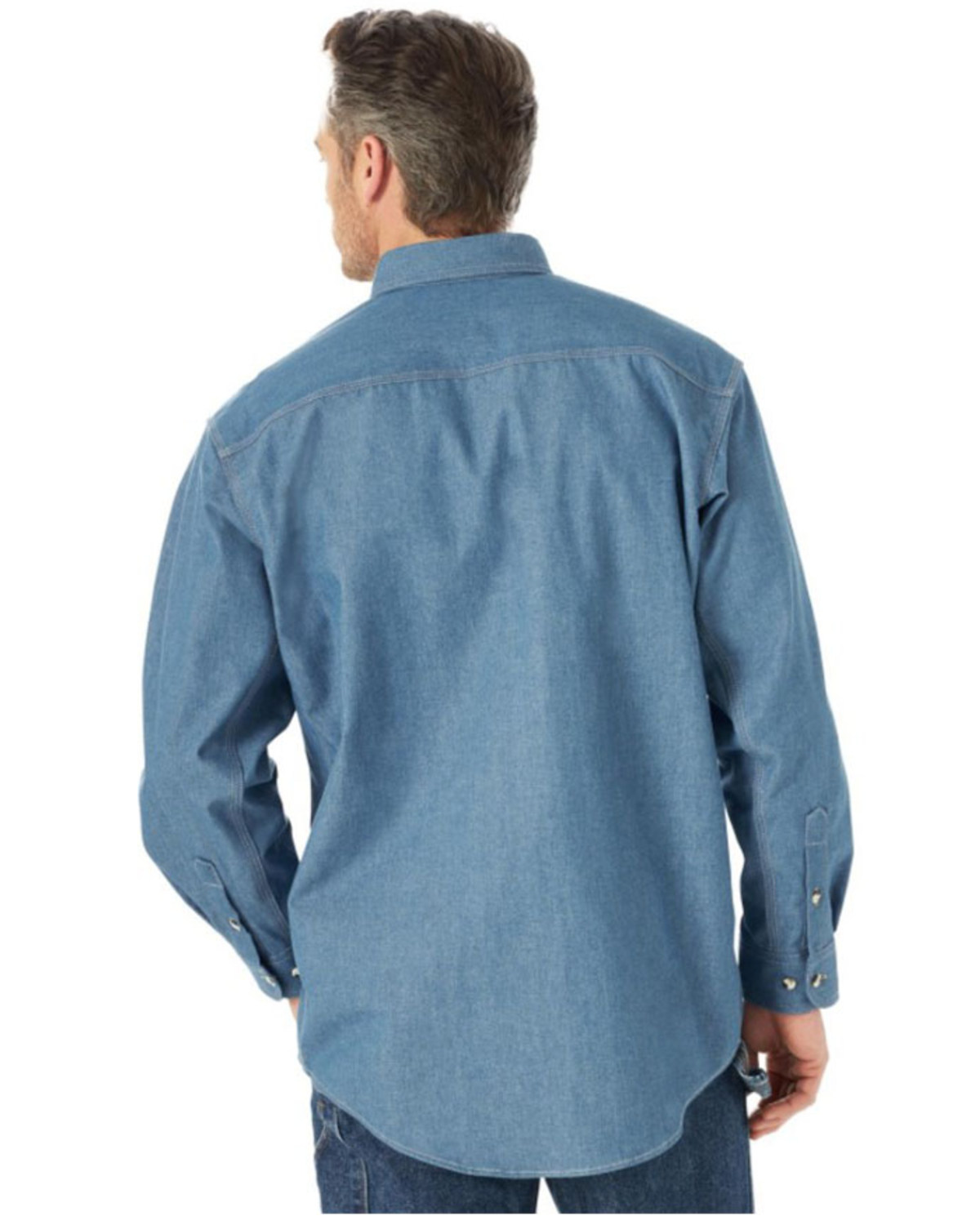 Wrangler FR Men's Solid Blue Chambray Long Sleeve Button-Down Work