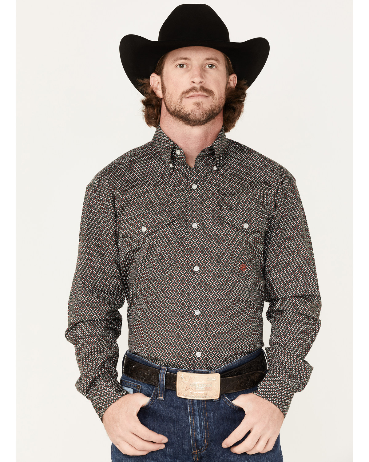Roper Men's Geo Print Long Sleeve Button Down Stretch Western Shirt