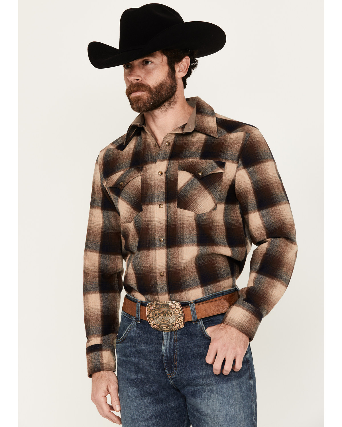 Pendleton Men's Canyon Ombre Plaid Print Long Sleeve Snap Western Shirt