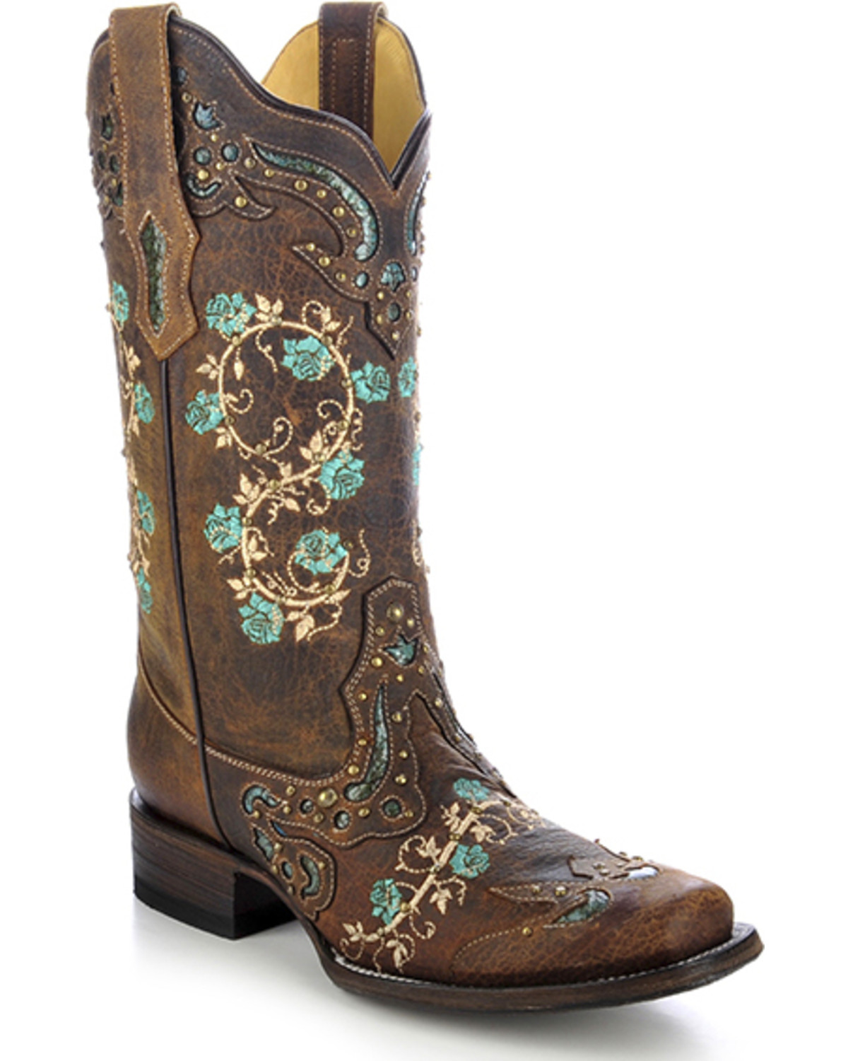 Corral Women's Studded Floral Embroidery Western Boots - Square Toe