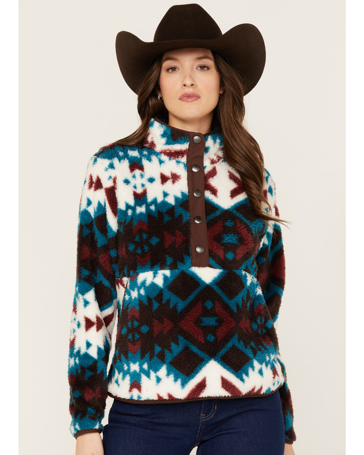 Ariat Women's Southwestern Print Berber Snap Front Pullover - Plus