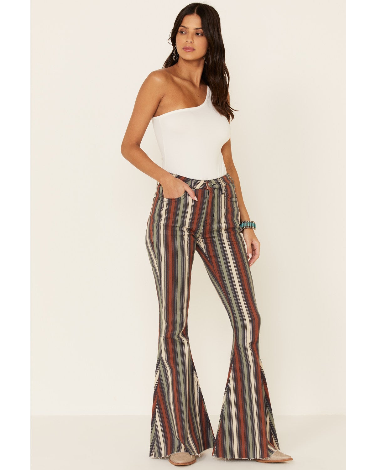 Roll Denim Women's Striped Bell Bottoms 