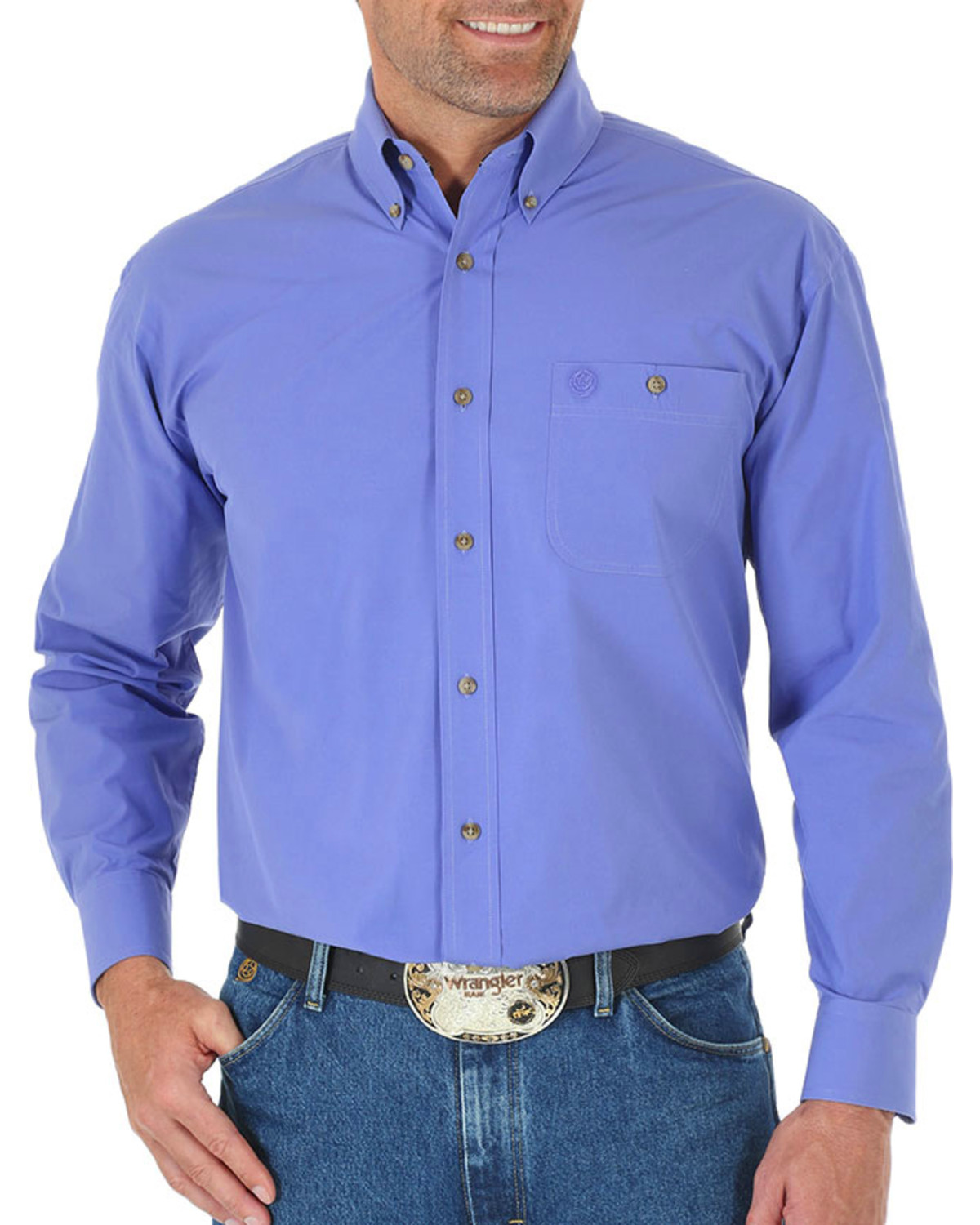 George Strait by Wrangler Men's Solid Long Sleeve Button Down Western Shirt