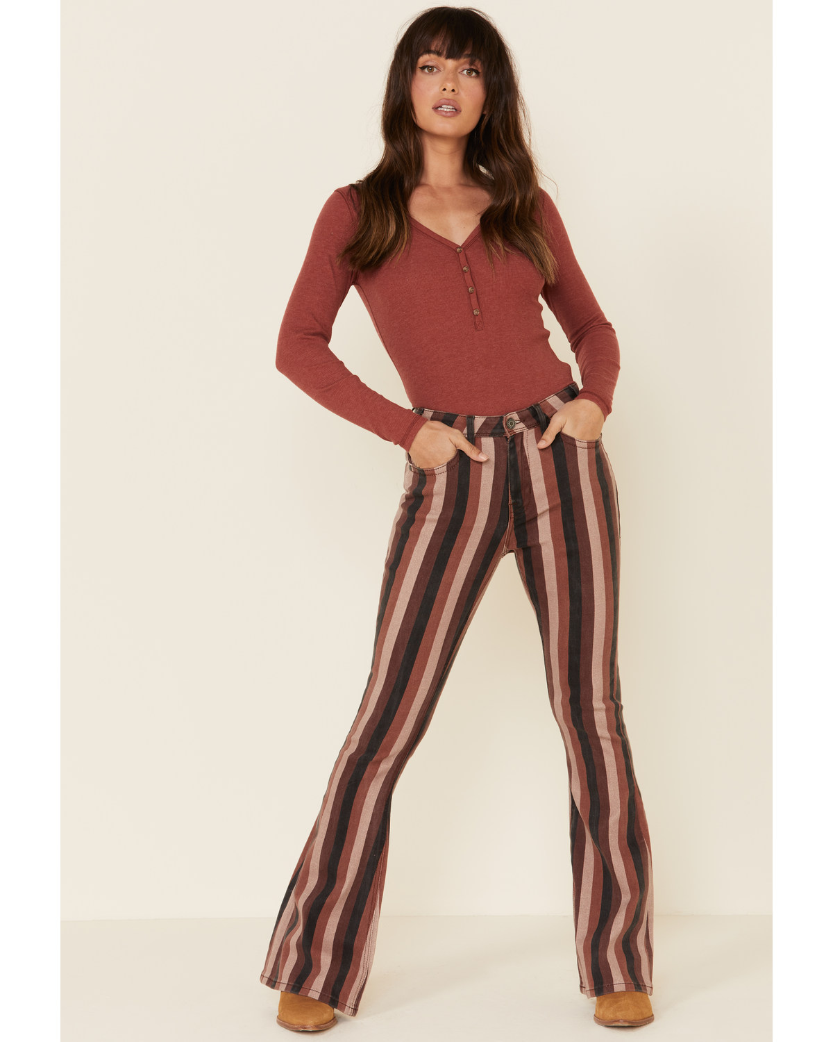 Striped flare jeans clearance