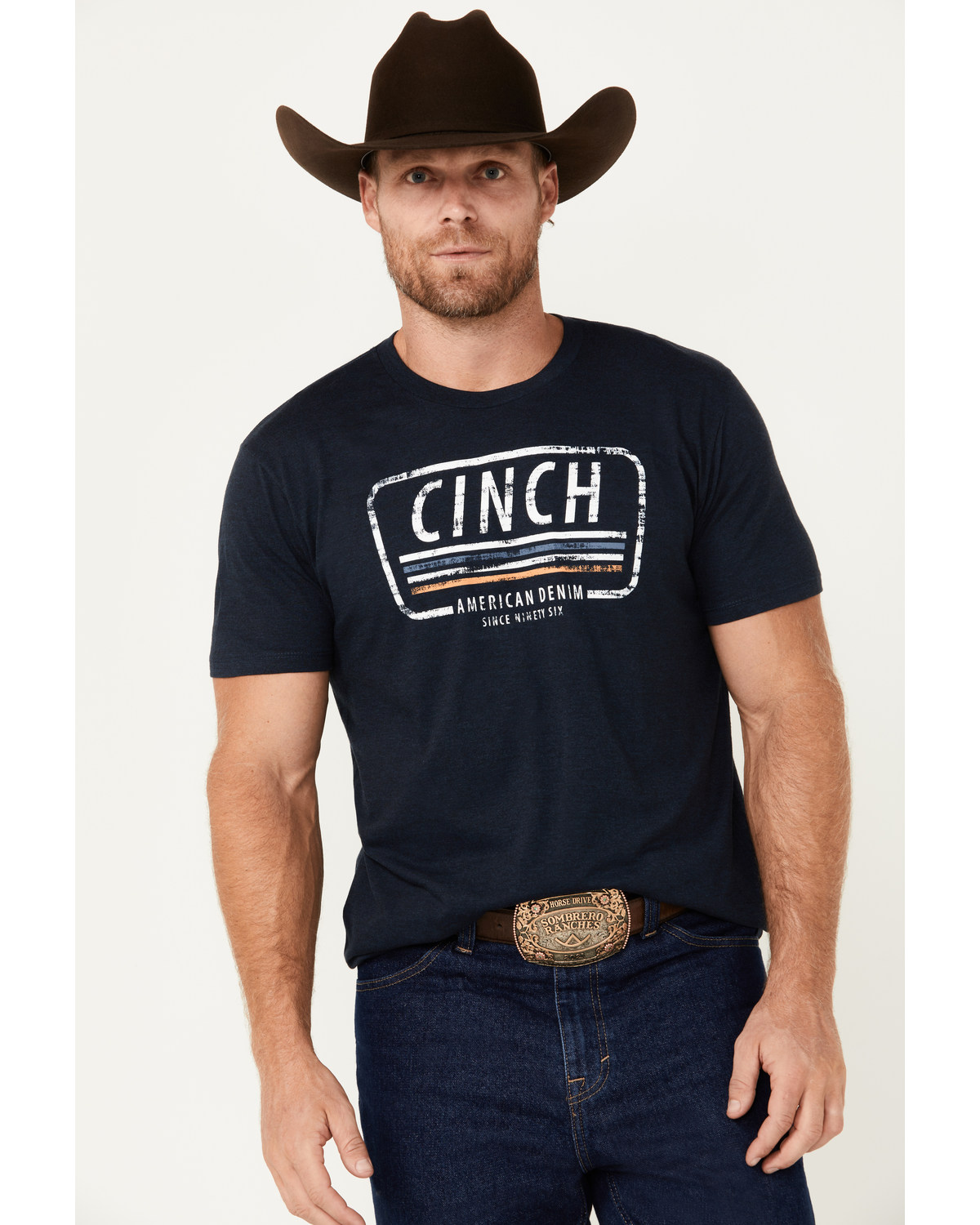 Cinch Men's American Denim License Plate Logo Short Sleeve Graphic T-Shirt