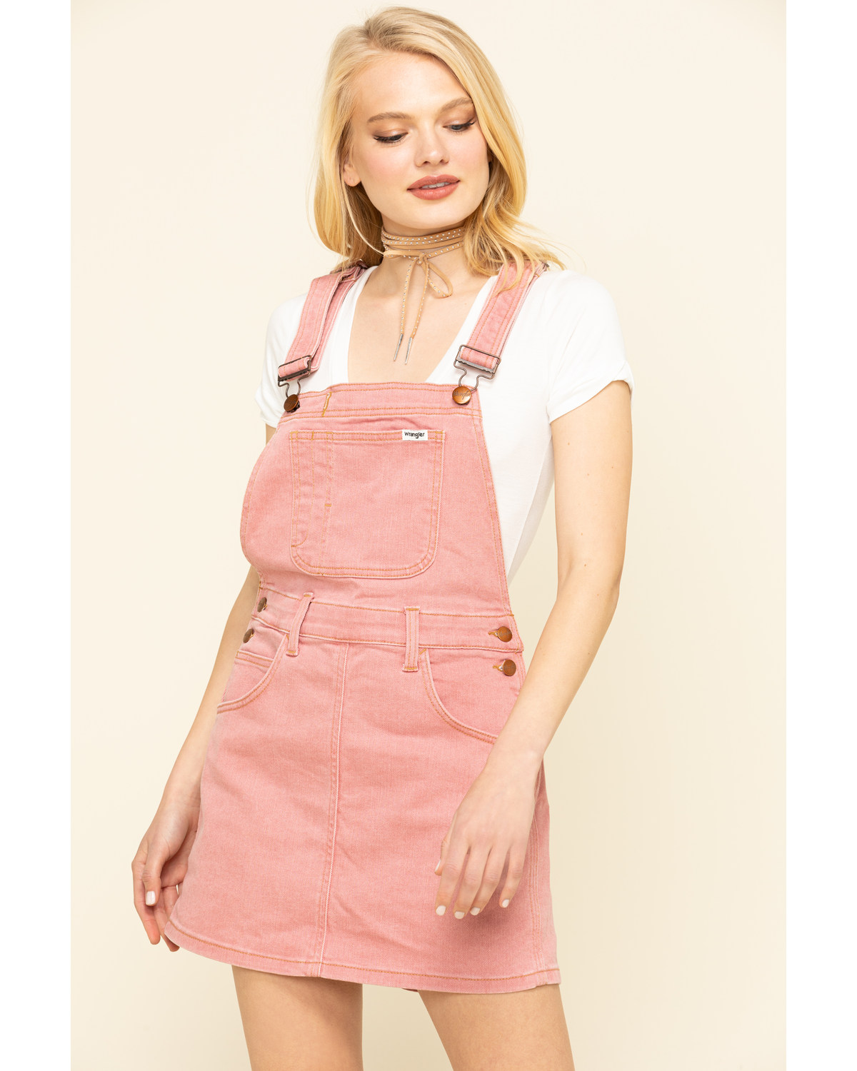 Pink denim overall dress store