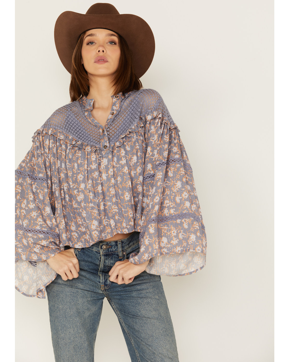 Jen's Pirate Booty Women's Floral Print Long Sleeve Ruffle Wildflower Justice Top