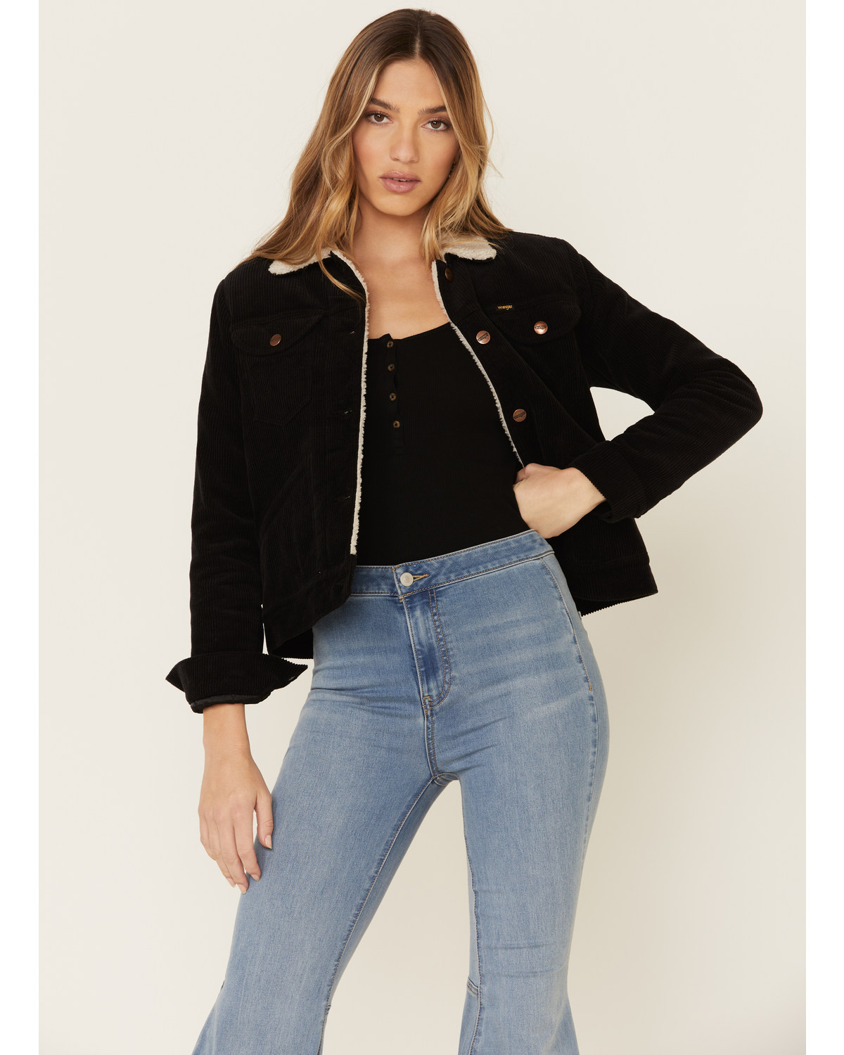 Wrangler Modern Women S Black Sherpa Lined Cord Jacket Boot Barn