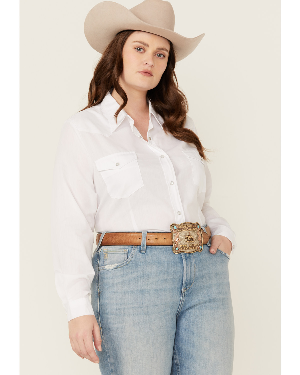 Roper Women's Solid Long Sleeve Pearl Snap Western Shirt - Plus