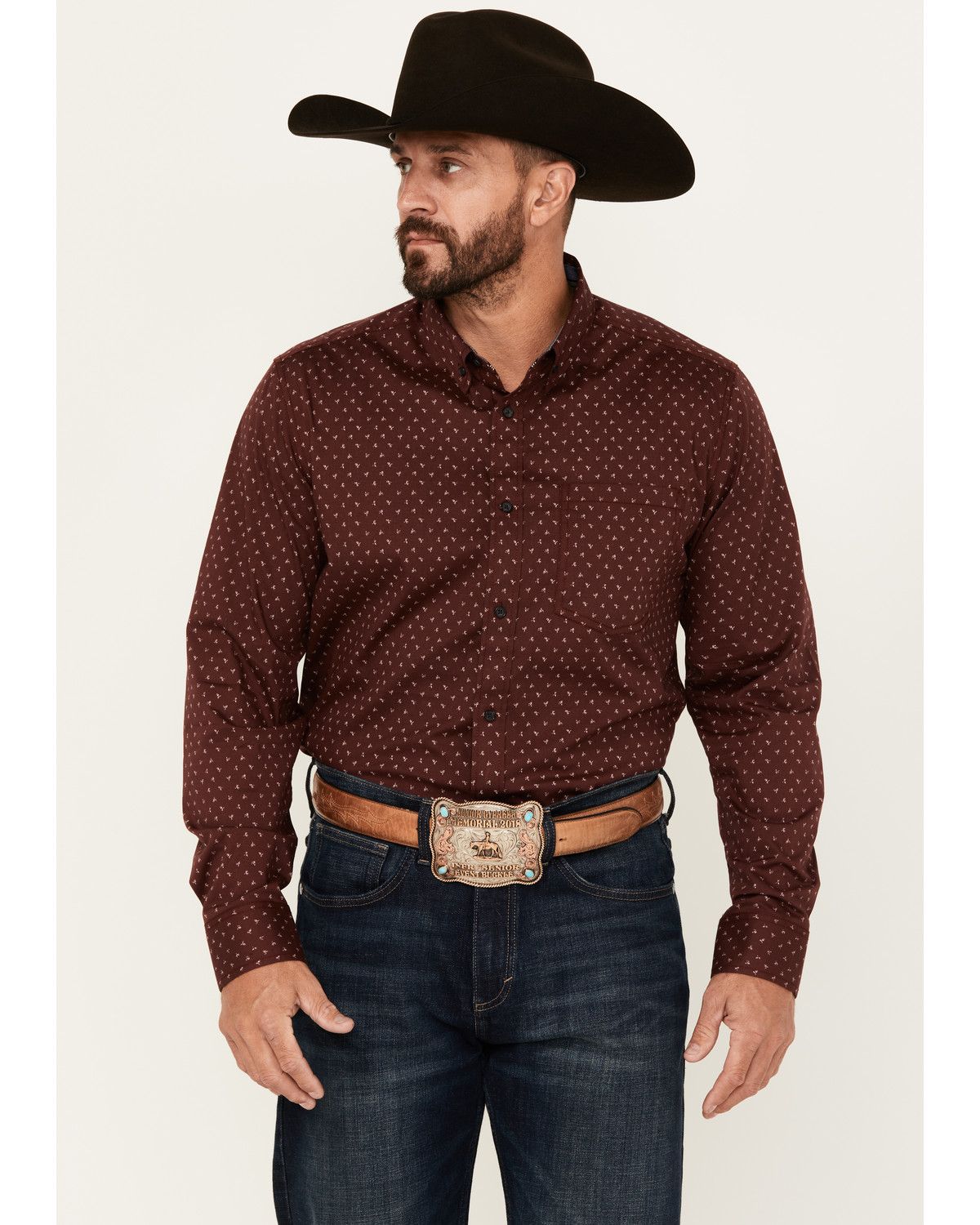 Cody James Men's Williams Mini Floral Print Long Sleeve Button-Down Stretch Western Shirt