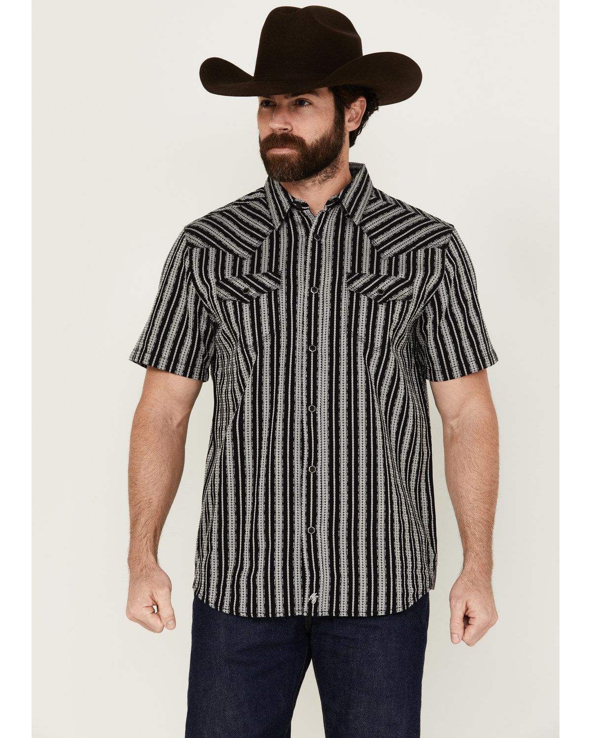 Moonshine Spirit Men's Flock Striped Short Sleeve Snap Western Shirt