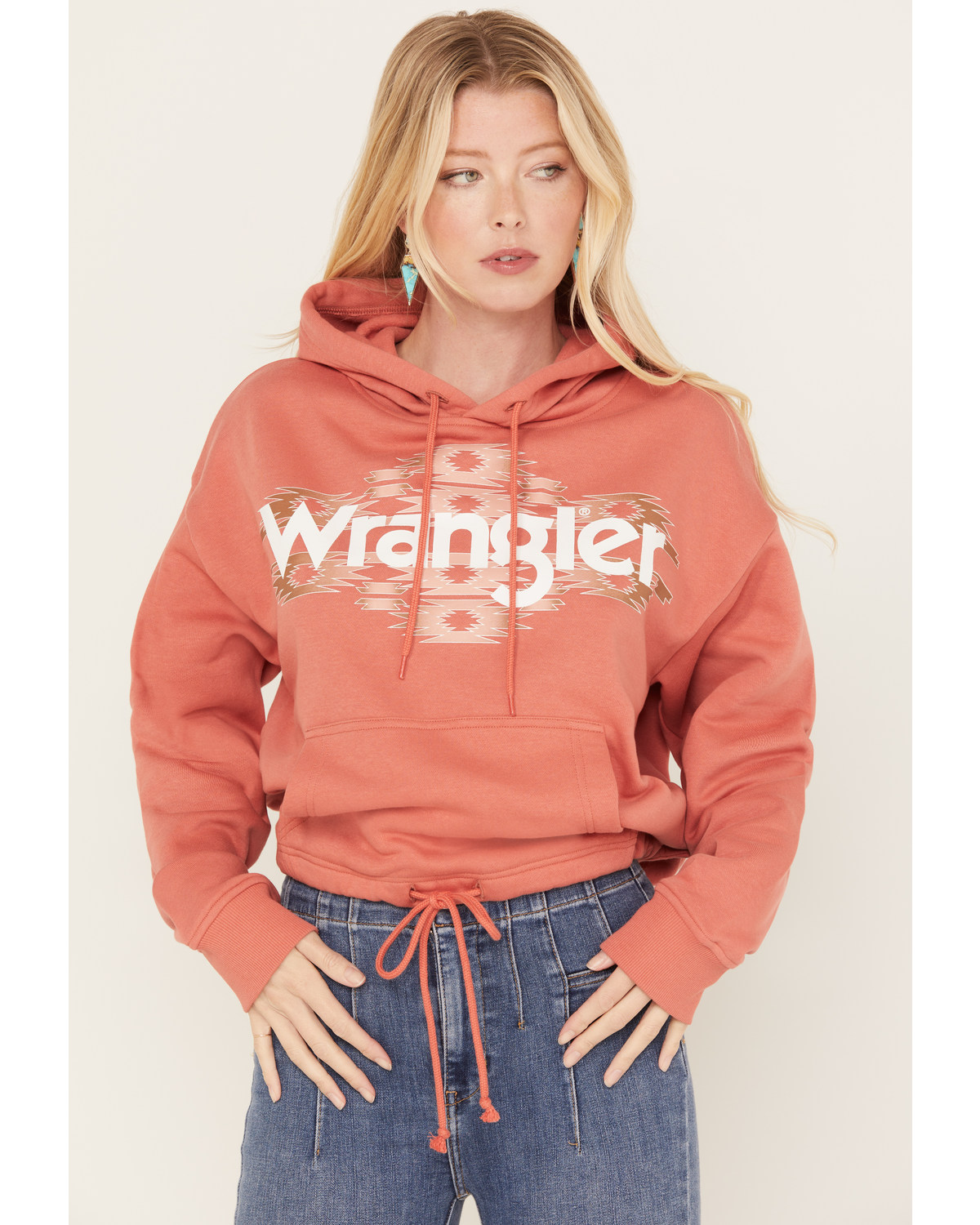 Wrangler Retro Women's Southwestern Print Logo Cropped Long Sleeve Hoodie