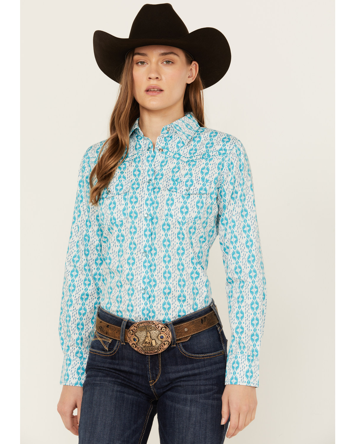 Cowboy Hardware Women's Southwestern Print Long Sleeve Snap Western Shirt