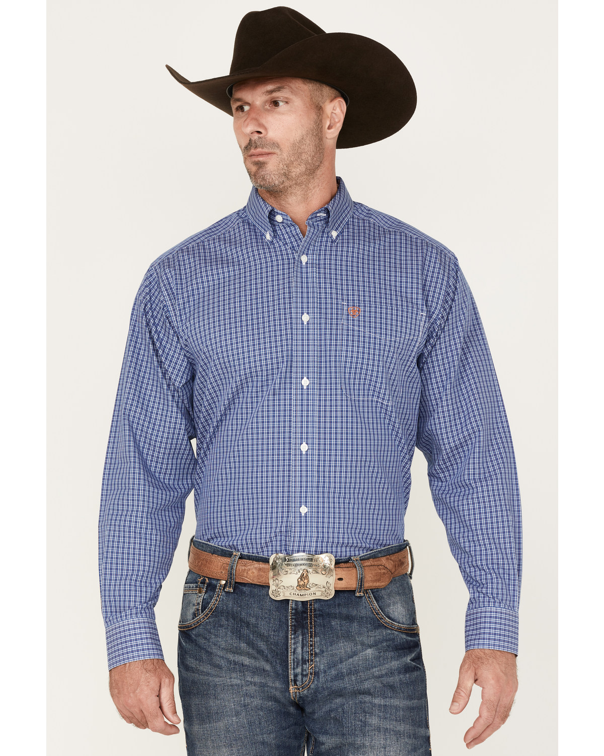 Ariat Men's Wrinkle Free Dash Small Plaid Print Long Sleeve Button Down Western Shirt