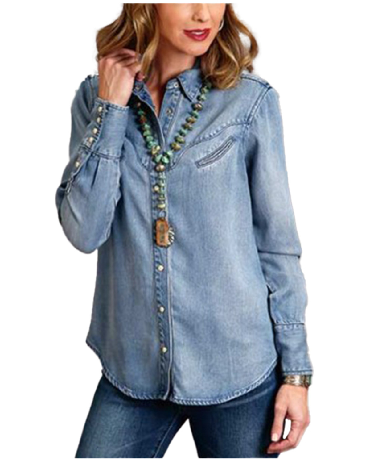 Stetson Women's Solid Denim Long Sleeve Snap Western Shirt