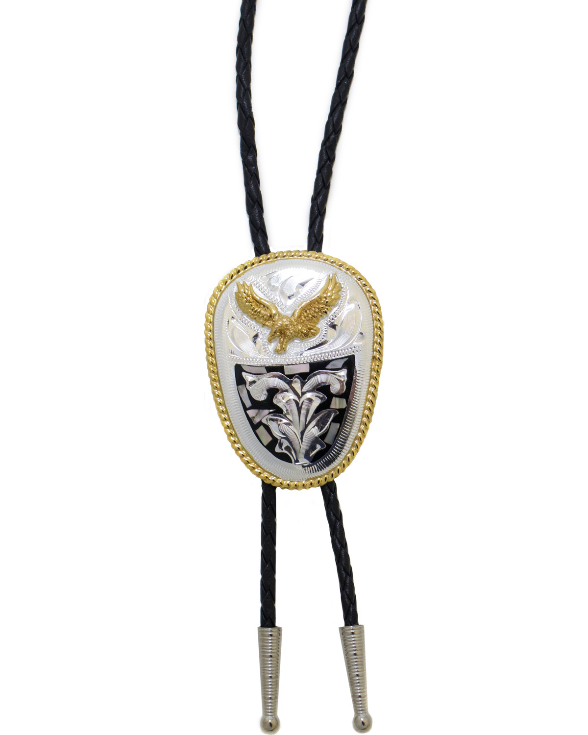 Western Express Men's German Silver Abalone Eagle Bolo Tie