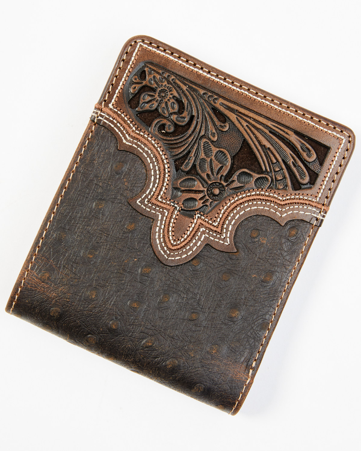 Cody James Men's Brown Ostrich Bifold Tooled Wallet