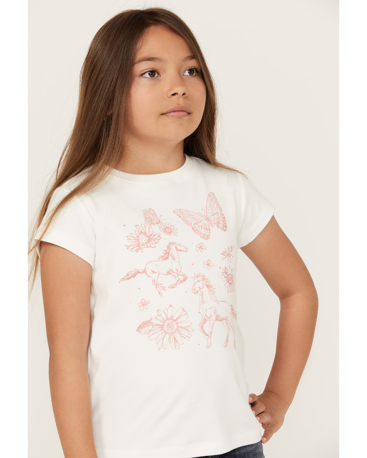 Shyanne Girls' Butterfly Horse Short Sleeve Graphic Tee