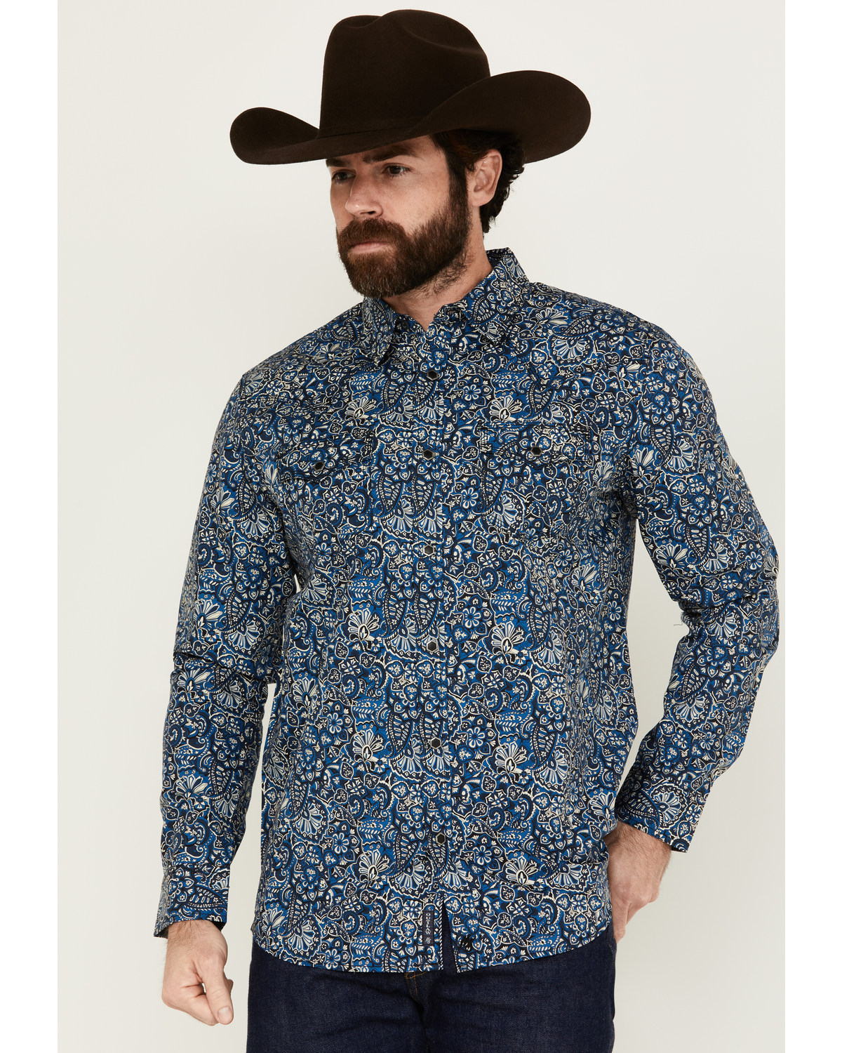 Moonshine Spirit Men's Verano Floral Paisley Print Long Sleeve Snap Western Shirt