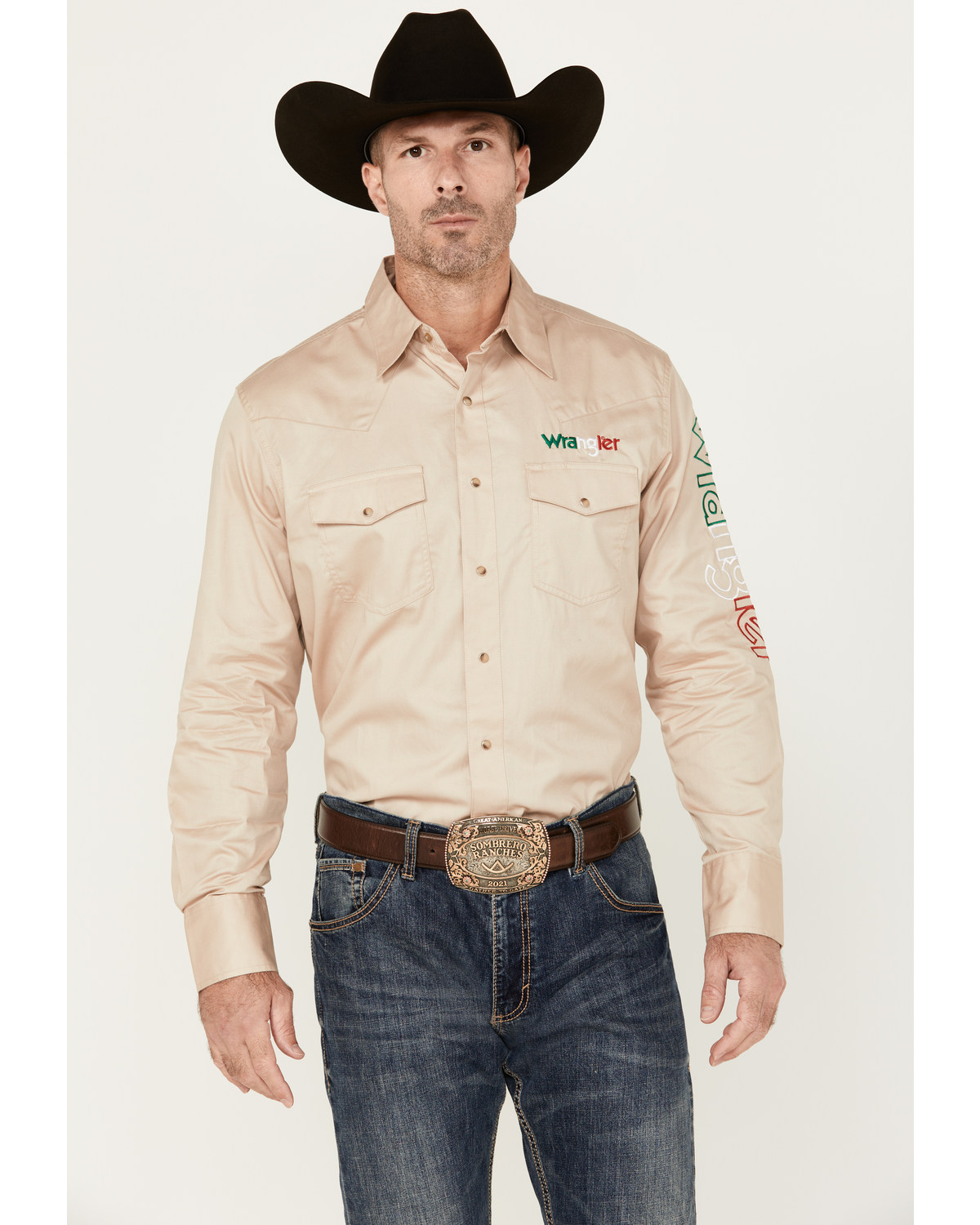 Wrangler Men's Logo Mexico Long Sleeve Snap Western Shirt